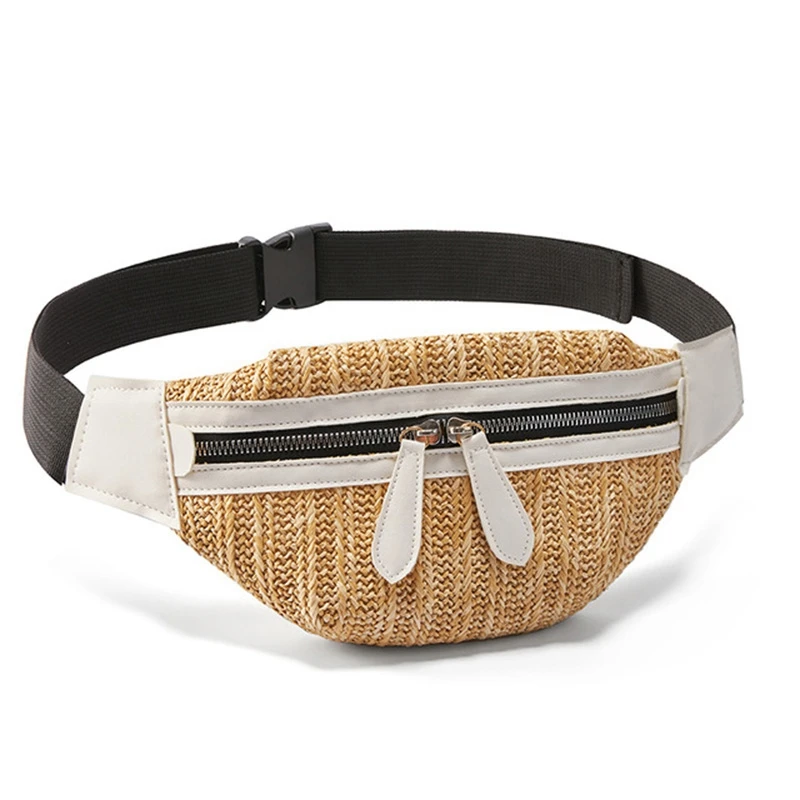 

BEAU-Waist Bag for Women Travel Waist Fanny Pack Holiday Money Belt Wallet Straw Mini Pouch Fashion Summer Chest Bag