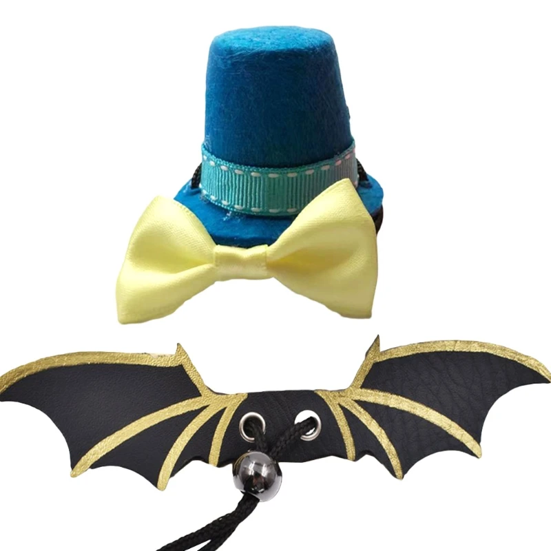 Bearded Dragon Harness and Leash 2 Color Magician Hat Bowtie Adjustable Leather Reptile Leash with Wing for Small Animal