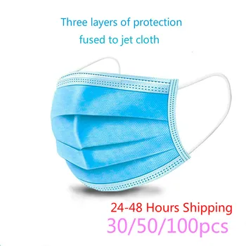 

30/50/100pcs Face Mouth Anti Virus Mask Disposable Protect 3 Layers Filter Dustproof Earloop Non Woven Mouth Masks