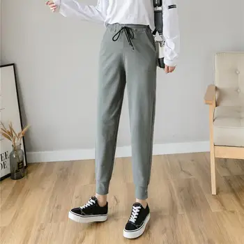 

2019 women fashion high waist harem pants letter embroidery bow tie drawstring sweet elastic waist pockets casual trousers #15