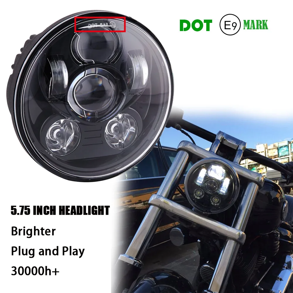 Яркий точечный одобренный 80 Вт с DRL 5-3/" 5,75" круглый светодиодный прожектор для мотоцикла Harley черный/серебристый