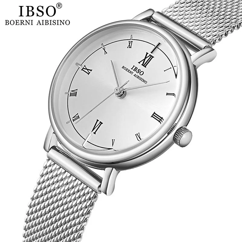 IBSO женские кварцевые часы с кристальным браслетом, роскошный браслет из розового золота, женские часы с круглым циферблатом, ювелирный набор, подарок для женщин