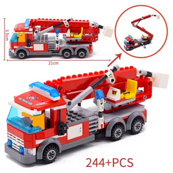 

244pcs Fire station Building Blocks Compatible Lepining Toys Fighting Rescue Trucks Car Helicopter Boat Firefighter Bricks Toy