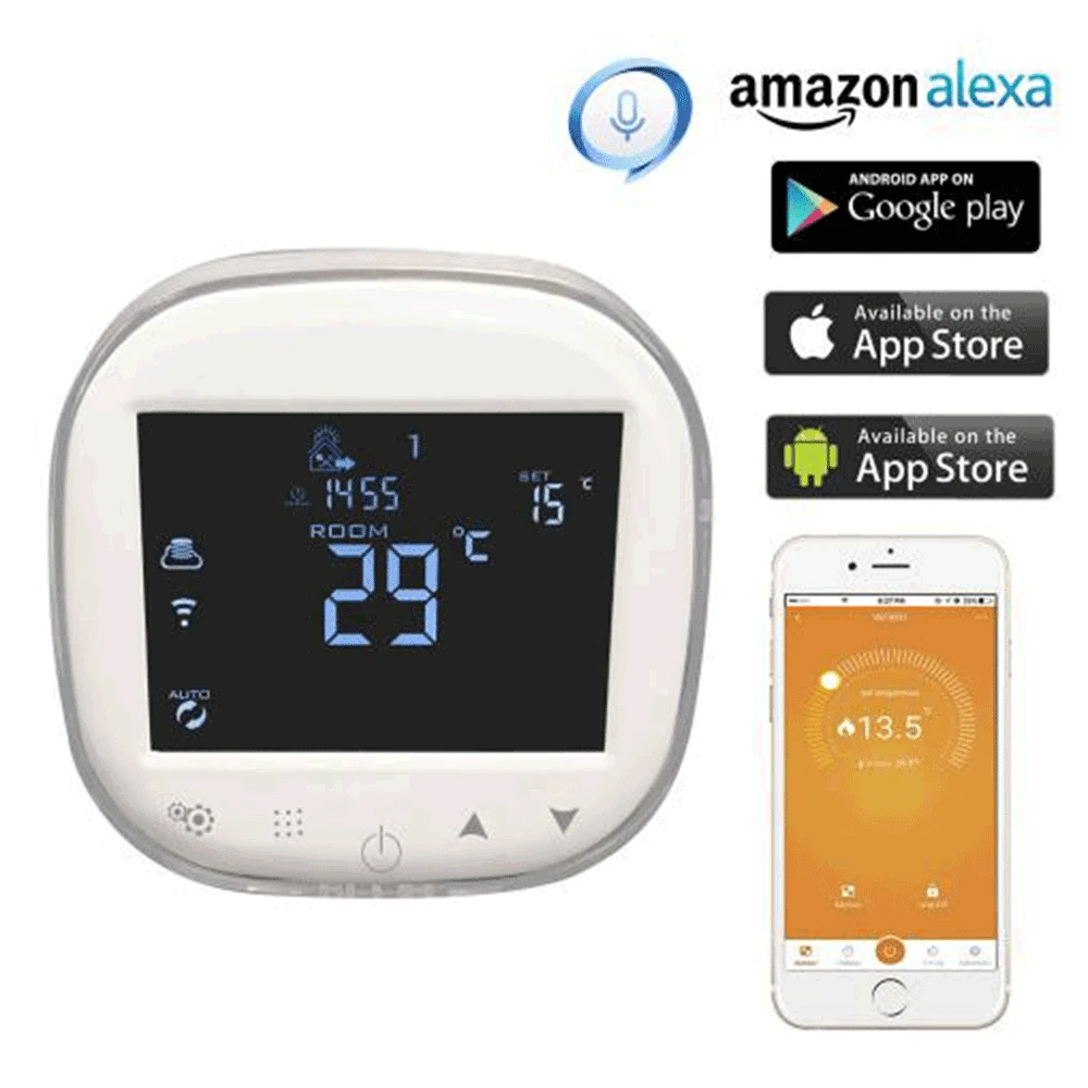 

Wifi Programmable Thermostat NTC Sensor Electric Floor Heating Temperature Controller Work with Amazon Echo Alexa Voice Control