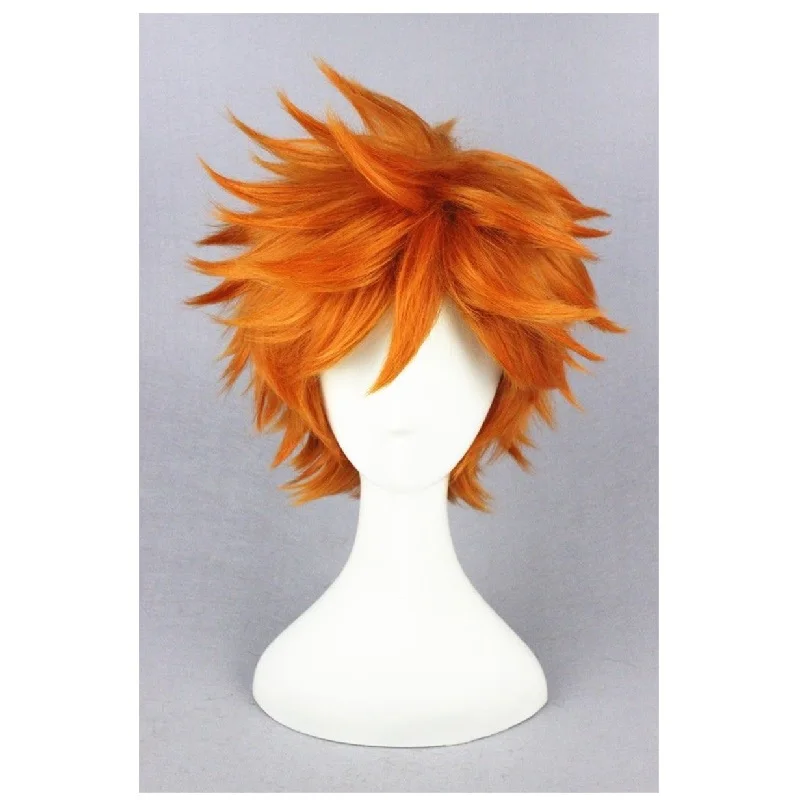 AICWDIVA Anime Haikyuu! Hinata Shoyo Hinata Shoyo Cosplay Wigs Short Orange Curly Hair Heat Resistant Synthetic Hair Cosplay Party Wig for Men 