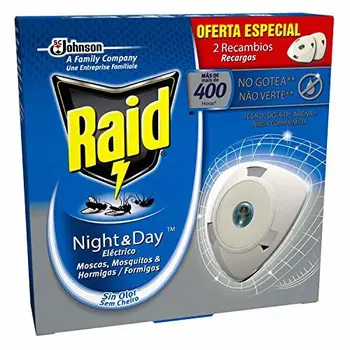 

Raid Night & Day Eléctrico - 2 Recambios de insecticida automático contra moscas, mosquitos y hormigas, sin goteo, sin olor