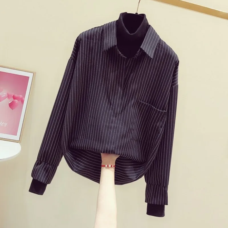 

Shirt Women's 2020 Spring New Korean-Style Design Leisure Turtleneck Striped Women's Blouses and Tops Ladies Top Blusa