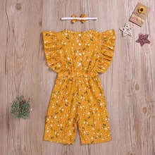 Детская одежда, Пижама детская, лето, для девочек, рукав-бабочка, цветочный принт, Капри, Onesie
