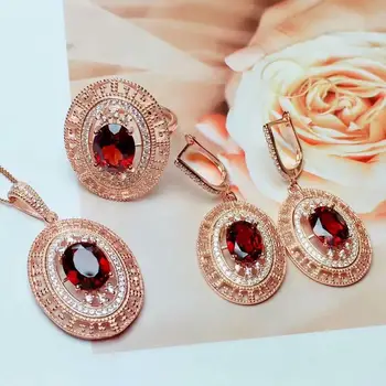 

925 sterling silver real Natural garnet Jewelry Sets rings pendants earrings send necklace fine new women gift mtz687922ags