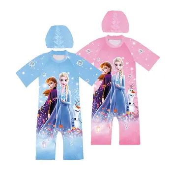 

Elza Swimsuit For Girl Jumpsuit Suit Summer Kid Elsa Anna Snow Queen Hat+Romper 2pc Outfit Child Cartoon Bathing Swimwear Set