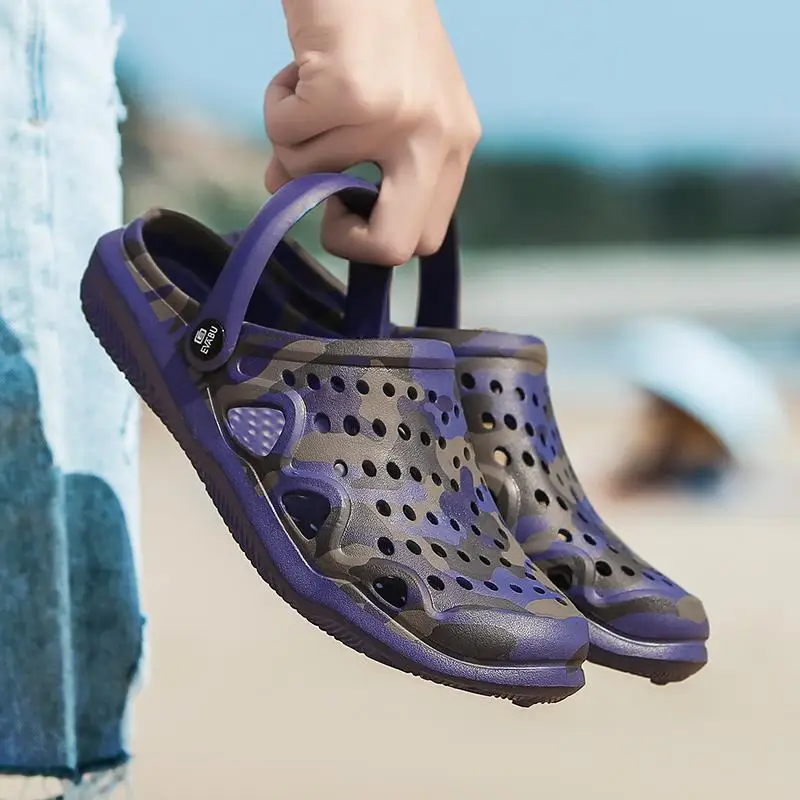 Оригинальные Классические Сабо; садовые Вьетнамки; водонепроницаемая обувь; мужские летние пляжные шлепанцы; прогулочные сандалии для плавания; обувь на платформе - Цвет: Синий