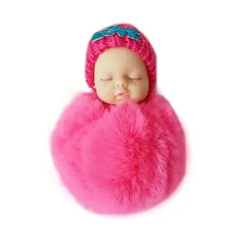 

OCDAY Sleeping Baby Doll Plush Keychain Creative Cute Small Soft Fur Doll Pendant Car Bag Charm Fluffy Ball Keyring Toy for Kids