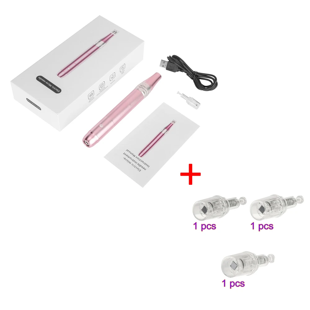 Machine - 3pcs Tips Skin Care Tool Micro Needle Tips Rechargeable Nano Beauty Machine for Pore Acne Scar Aging Removal Tool Face Skin Therapy Device - Цвет: Machine - 3pcs Tips