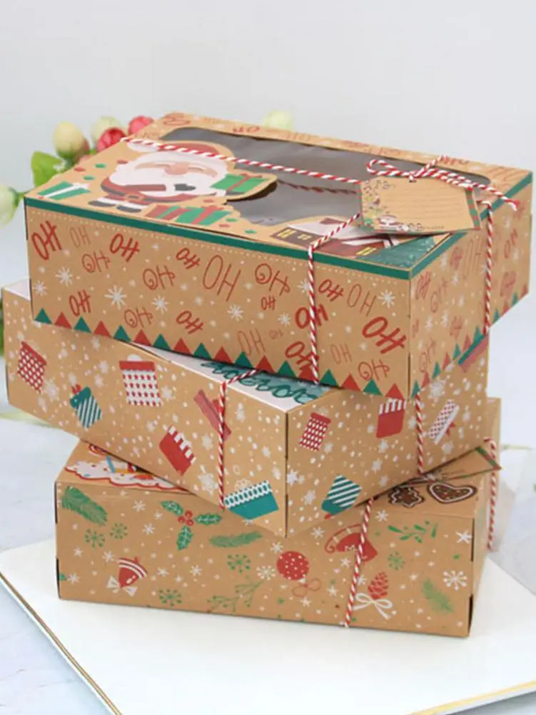 

12PCS Christmas Cookie Box With Window Multi-purpose Carton Gift Box Baking Snack Storage Case Kitchen Food Packaging Supplies