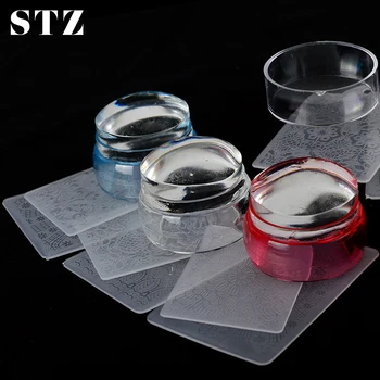 

STZ 3pcs Clear Jelly Silicone Nail Art Templates Stamper Nail Stamping Plate Scraper with Cap Polish Print Tool Accessories #621