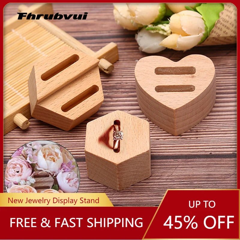 

Деревянное шестигранное кольцо в форме сердца, витрина для пары колец, держатель для ювелирных изделий, Подарочный держатель для колец, подставка для колец