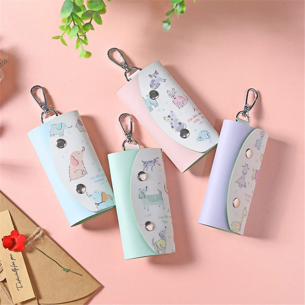 

Cartoon Animals PU Leather Key Holders Bag Case Cover Women Cute Cat Keys Wallets Famale Key Keychain Ring Pouch Case Bags Keys