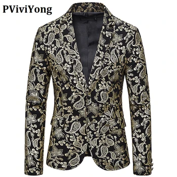 

PViviYong luxury brand 2020 high quality suits blazer men slim fit Cashew printing suit jacket men European size X146