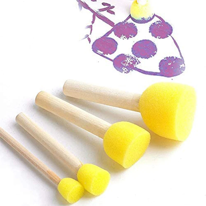 4 unids/set brocha de esponja para pintura de madera de la manija esponja brochas de espuma arte herramienta de pintura para niños DIY juguete arte suministros