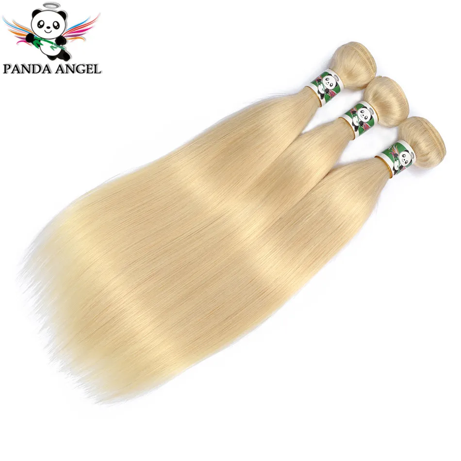 Panda 613 блонд пряди с закрытием бразильские Прямые пряди с закрытием шнурка человеческие волосы плетение Remy 10-28 дюймов