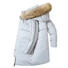 Пуховик с большим меховым воротником зимняя куртка с капюшоном белое пуховое пальто длинные парки Зимняя одежда толстое теплое ветрозащитное пальто