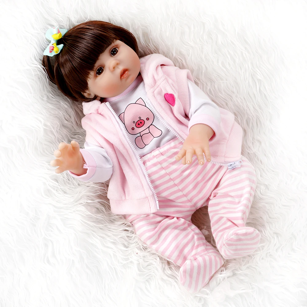 NPK кукла bebe reborn 48 см Популярная мягкая гибкая силиконовая кукла для всего тела reborn для маленькой девочки розовое платье милое лицо милое детское малыш