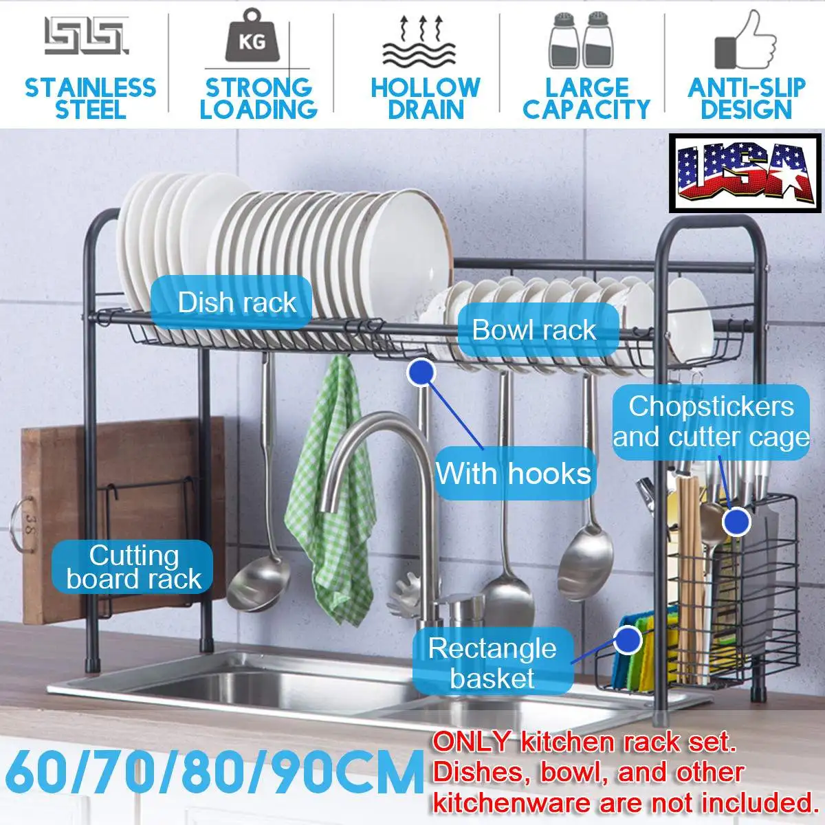 Stainless Steel Dish Drying Rack Kitchen Storage Shelf Over The Sink