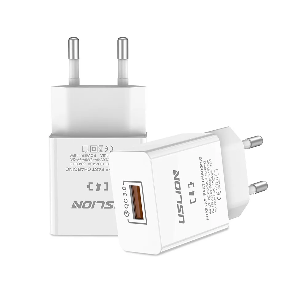 USLION 18 Вт быстрое зарядное устройство для мобильных телефонов USB для быстрой зарядки qc 3,0 EU зарядное устройство со штекером для iPhone Xiaomi samsung huawei адаптер