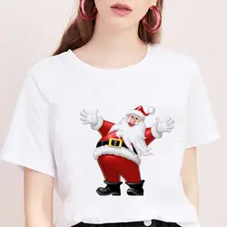 Модная женская Kawaii Рождественская Футболка Harajuku Эстетическая круглая шея Удобная футболка с рождественским принтом белая футболка