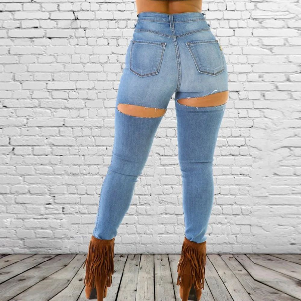 Узкие женские джинсы с высокой талией, джинсы-стрейч, джинсовый облегающий пояс-бандаж, обтягивающие рваные джинсы, женские штаны