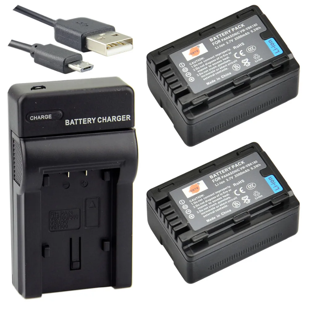 2Battery1USBCharger 3 шт. 2500 мАч 3,7 V VW-VBK180 VBK180-V DSTE Камера Батарея Зарядное устройство для цифрового фотоаппарата Panasonic V700MGK V10GK V100GK V100MGK V500GK V500MGK - Цвет: 2Battery1USBCharger