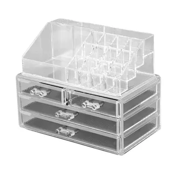 

4 Drawer Storage Jewelry Box Clear Acrylic Cosmetic Makeup Organizer Tool Holder Lipstick Dresser Stand Case