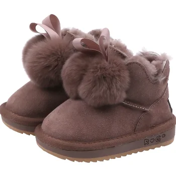 

Little Girls Solid Snow Boots Toddler Girls Pom pom Fur Shoes Kid Winter Fur Boots Girls Suede Leather Shoes Plush size 21-37