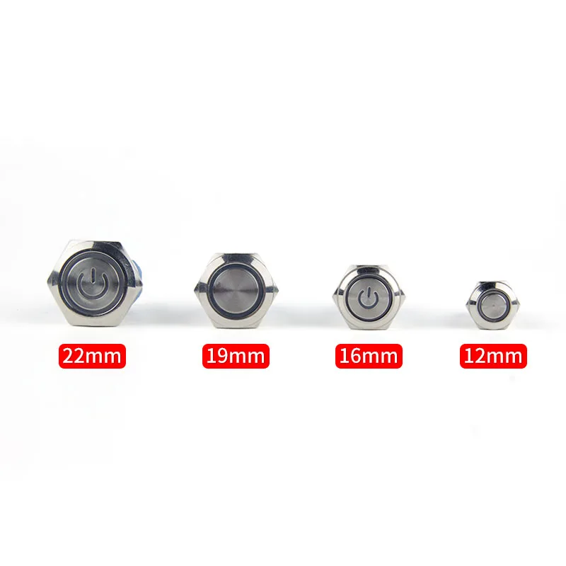Push button switch 1pcs 12/16/19/22mm Waterproof Metal Push Button Switch LED Light Momentary Latching Car Engine Power Switch 6/12/220V Red Blue