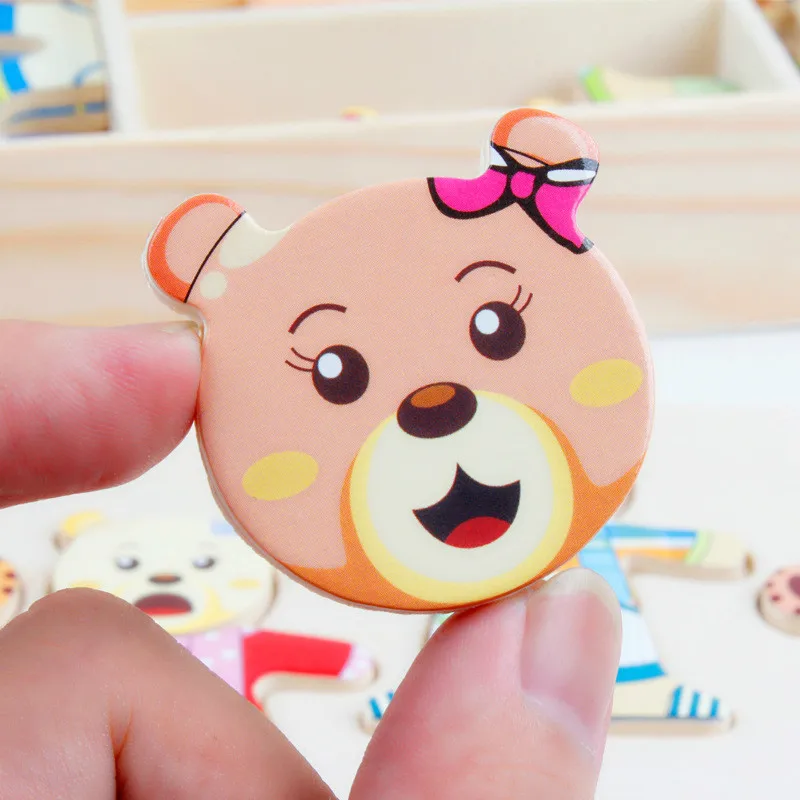 72 Cartoon 4 Bunny Bear Clothes for Puzzle/Wooden Box Jigsaw Wooden Toy Montessori Education Change Clothes Children Toys Gifts