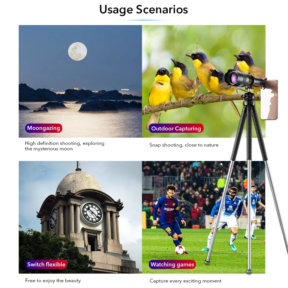 APEXEL HD 60x telescope telephoto lens 60x monocular+miniselfie tripod for iPhone Xiaomi other smartphones Travel Hunting Hiking