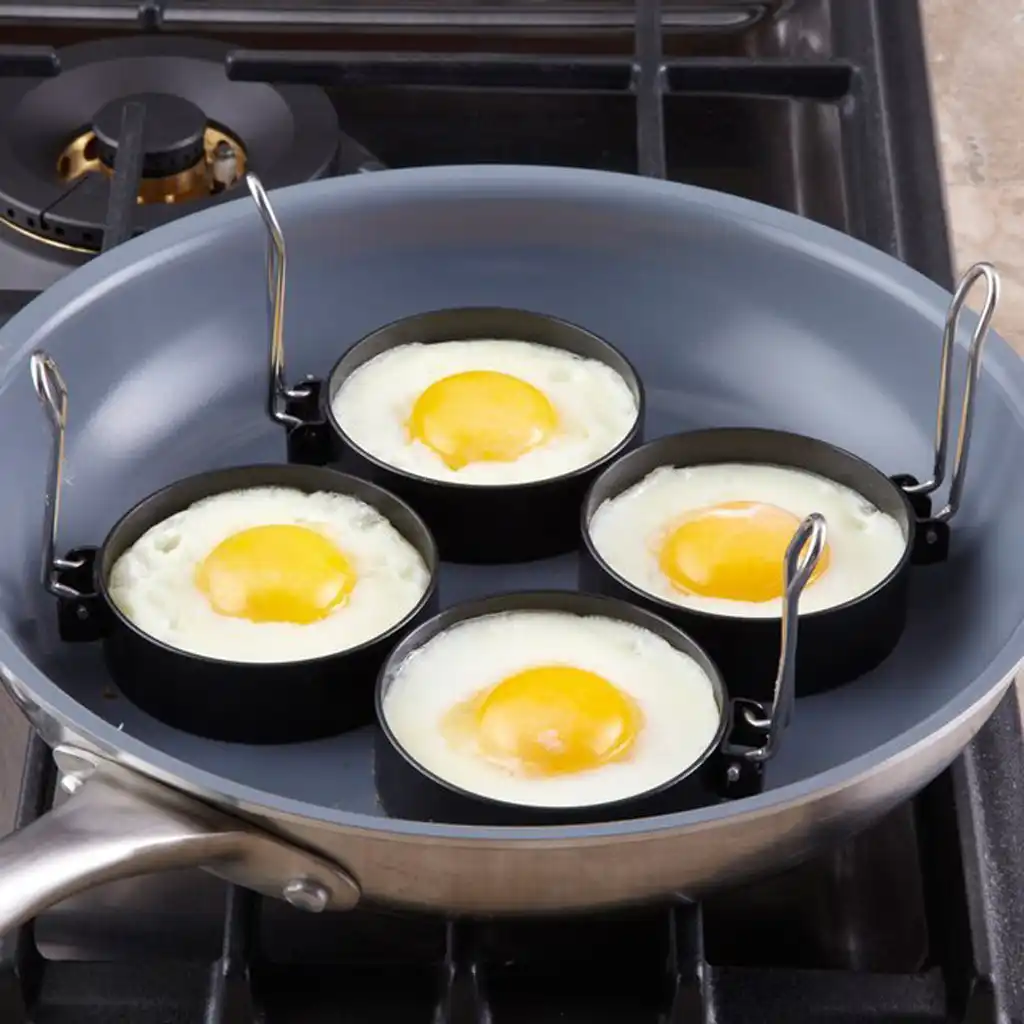 2/4 Pcs Metal Egg Frying Rings Circle Round Fried/Poach Mold Handle Non Stick ` 2/4 Pcs Metal Egg Frying Rings Circle Round Fried/Poach Mold Handle Non Stick `