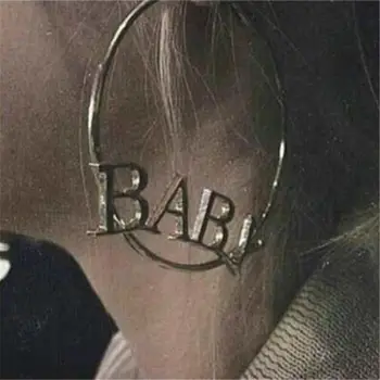 

Ear Stud Pierced 1 Pair Women Big Circle Baby Letters Drop Earrings Gold Or Silver Hoop Bling