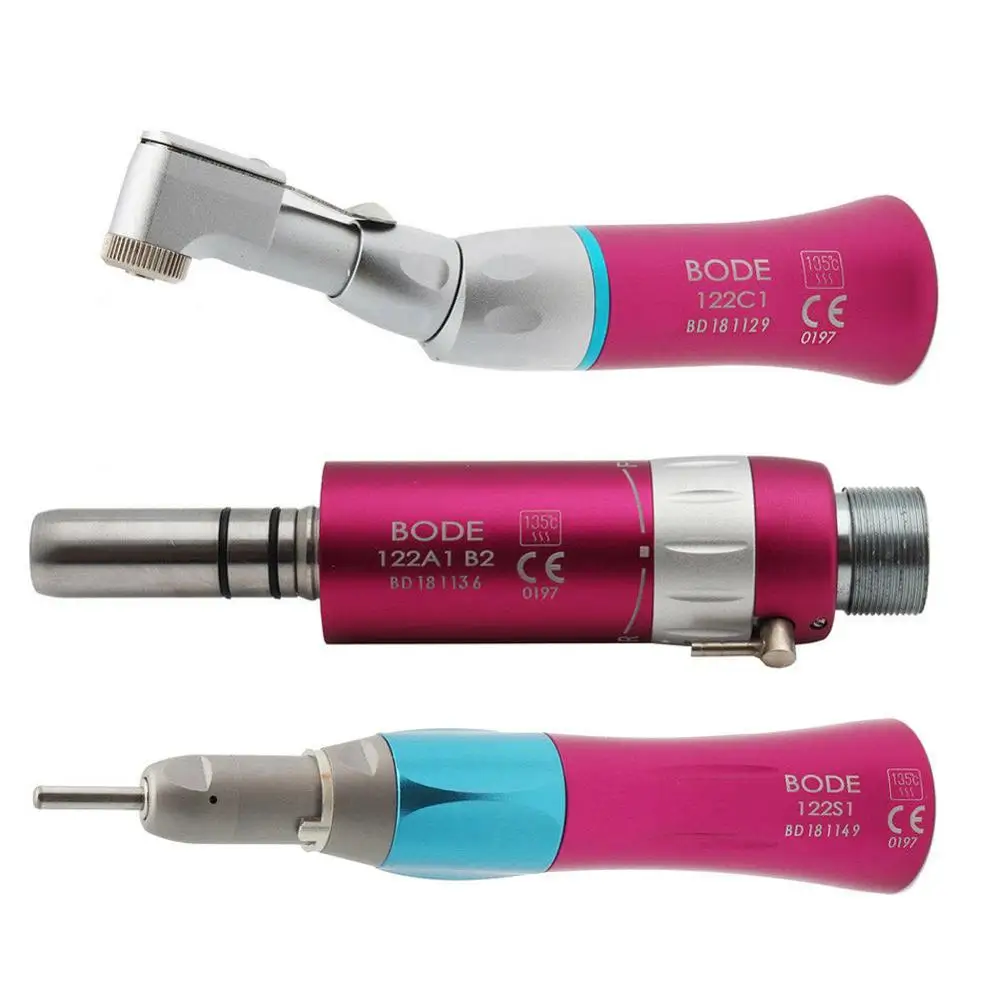 

Dental Low Speed Handpiece Set Air Turbine Straight Nose Contra Angle Air Motor Borden 2Holes B2 1:1 Ratio Pink Bode