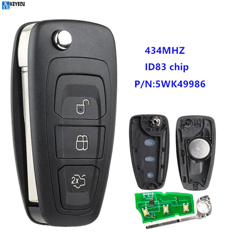 Запасной дистанционный ключ KEYECU 434 МГц ID83 5WK49986 с 3 кнопками для Ford C Max S Focus MK3 Grand Mondeo