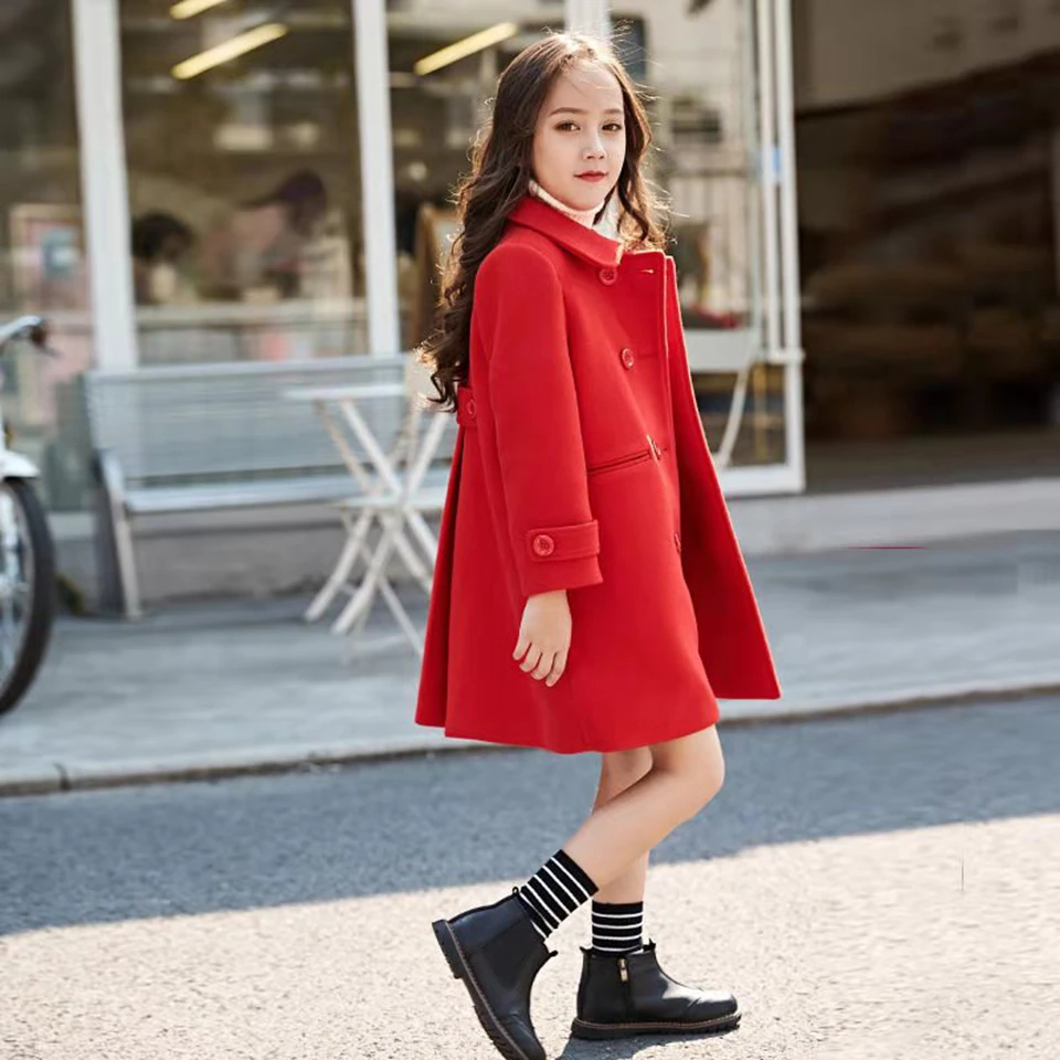 Abrigo de lana roja para niña, chaqueta de plumón para otoño e invierno, ropa para niña, de manga larga, talla 2020 120 cm, 160|Chaquetas y abrigos| AliExpress