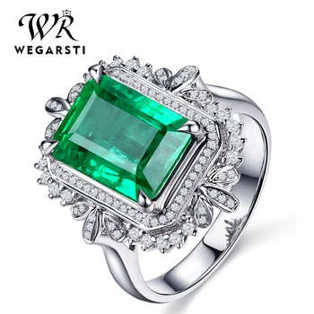 

WEGARSTI Hot Sale Created Nano Emerald Ring 925 Sterling Silver Rings For Women Engagement Ring Silver 925 Gemstones Jewelry