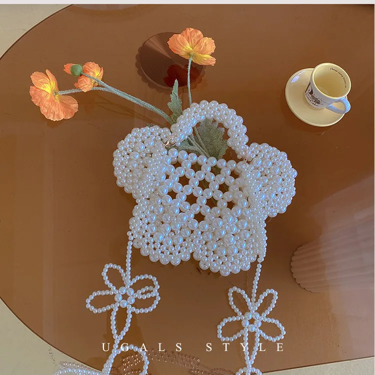 

Handmade Pearl Bag Beaded Flower Shape Women Party Retro Tote Bag 2021 Summer Luxury Brand Dinner Bag Wholesale