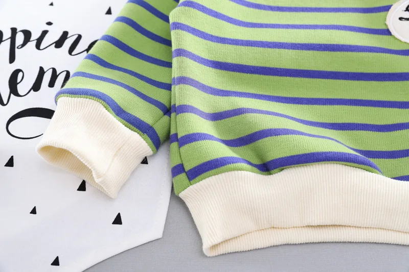 explosion models fashion casual autumn and winter children's lapel striped sweater long sleeve suit plus velvet two-piece