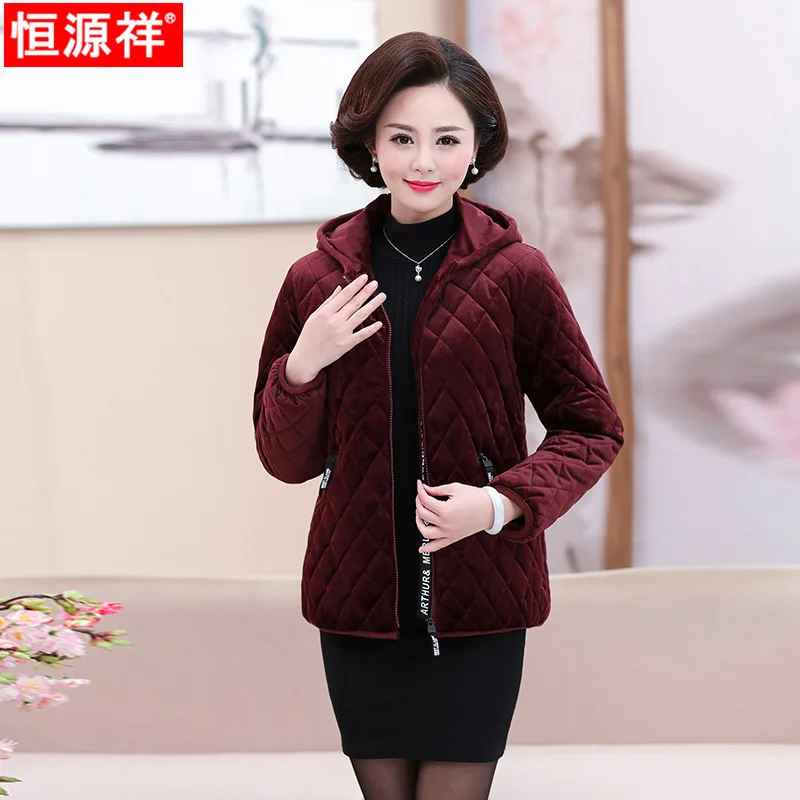 

HYX Middle Aged And Elderly People Mom Winter Cotton-padded Clothes Short Warm Cotton-padded Jacket Thick Coat Women's down Jack