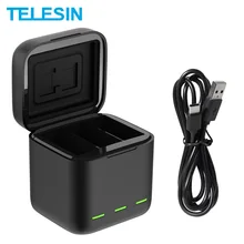 TELESIN For GoPro 9 3 Ways LED Light Battery Charger TF Card Storage Charging Box For GoPro Hero 9 Black