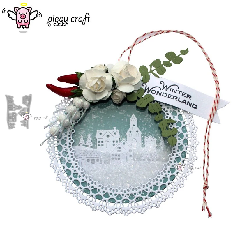 

Piggy Craft metal cutting dies cut die mold 2Pcs Snow house tree edge Scrapbook paper craft knife mould blade punch stencils die