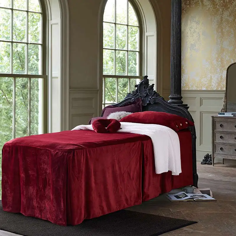 

Pure Beauty Bed Cover Four Sets Of Fashion Simple Atmosphere Style Wine Red Soft Breathable Toss Blanket Solid Color Quilt Cover