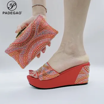 

Summer Rhinestone Slipper High Heels Shoes and Bag for New Year Parties Elegant Fashion Casual Shoe Women Sandals Plus Size