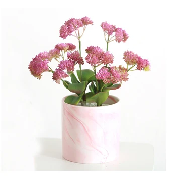 

Nordic Marble Pattern Pink Iron Ceramic Art Vase Table Flower Pot Simulation of Succulents Wedding Home Decoration Decoration